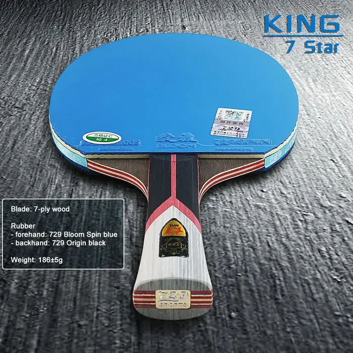 Raquette de tennis de table King 729 Star, raquette de ping-pong collante en caoutchouc bleu, style 