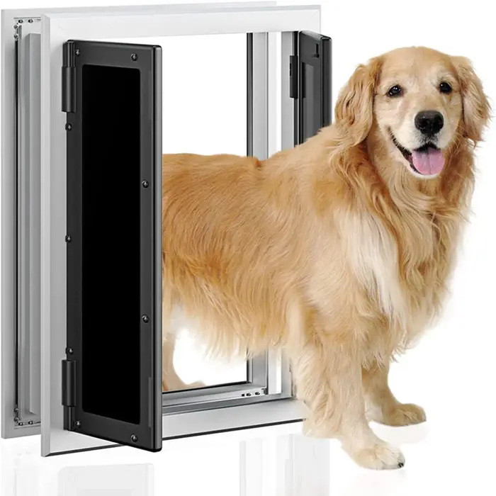 Grande porte pour chiens en alliage d'aluminium avec système de verrouillage double panneau pour animaux de compagnie grands et moyens occasions intérieures et extérieures