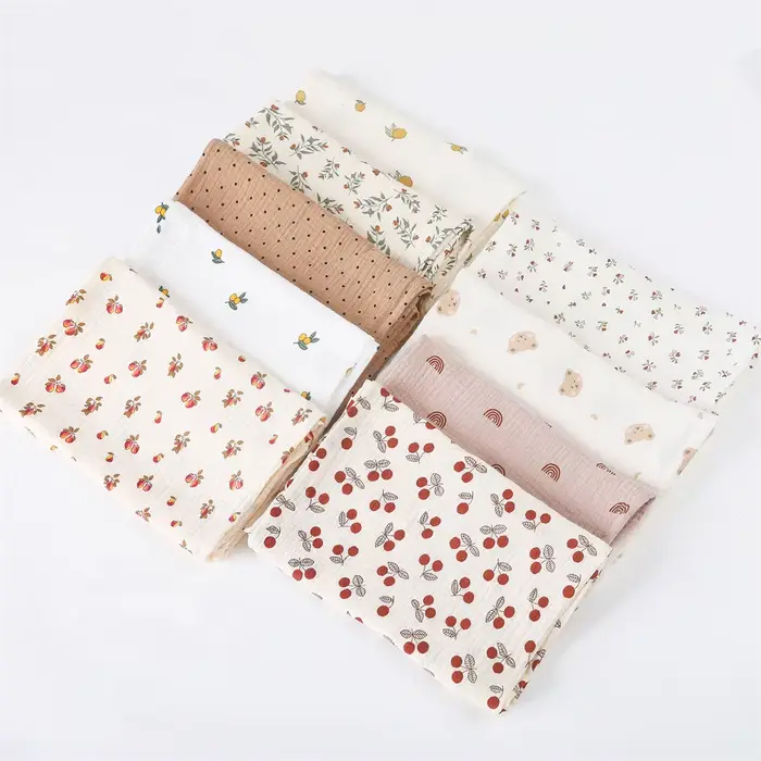 Couverture d'emmaillotage en coton pour bébé, imprimé Floral, couche en mousseline, tissu froissé po