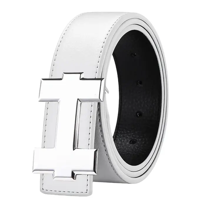 Ceinture décontractée à la mode de 3,3 cm avec boucle lisse argentée, ceinture de styliste pour homm