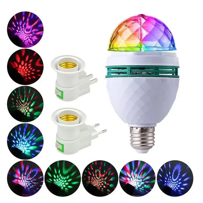 Ampoule Led E27 RGB 9W, projecteur de couleur magique, lumière de scène rotative automatique AC85-26
