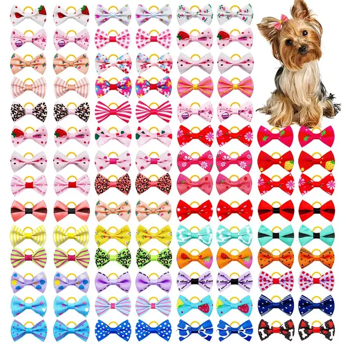 Nœuds pour poils de petits chiens et chats, 30 pièces avec élastique, faits à la main, amovibles, po
