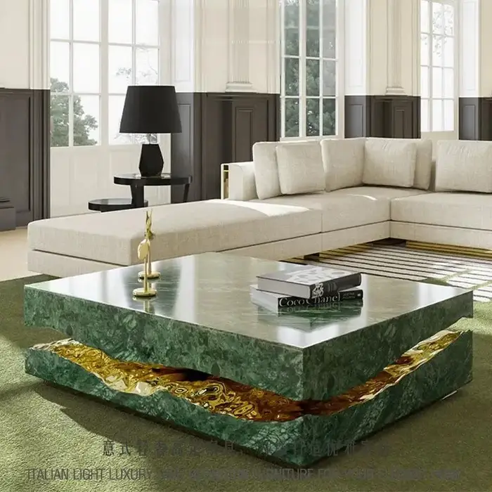 Table basse en marbre italien de luxe sur mesure, toutes tailles, base en métal, pour villa, manoir,