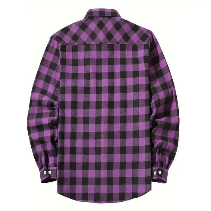 Chemise à carreaux décontractée à simple boutonnage pour hommes, chemise à manches longues, double p