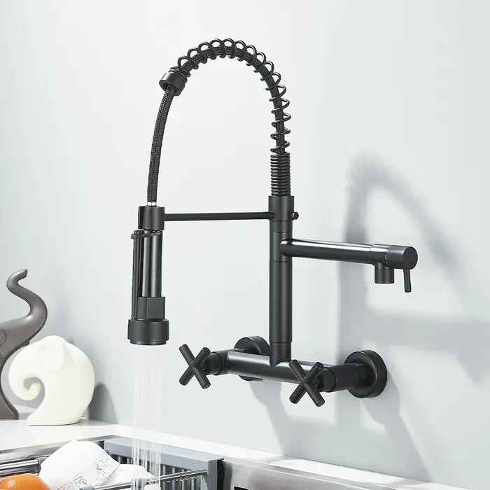 Robinet cuisine noir design moderne - Mitigeur évier avec douchette pivotante mural ou posé