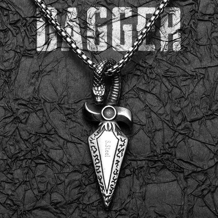 Colliers avec poignard serpent en acier inoxydable pour hommes et femmes