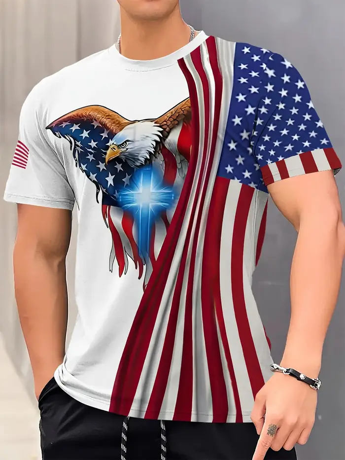 T-shirt à manches courtes imprimé aigle pour hommes, t-shirt à col rond, vêtements de sport en plein