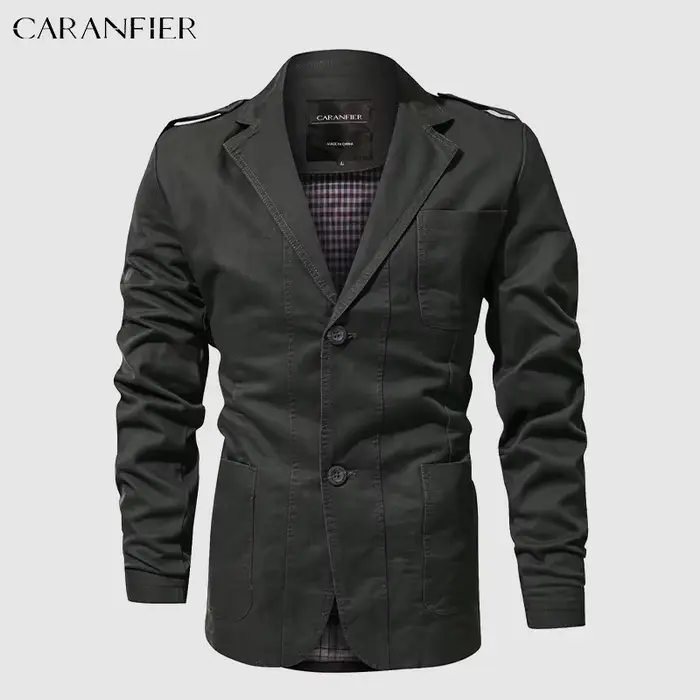 CARANFIER hommes Cargo Blazer revers veste hommes vêtements coton tendance lavé mâle décontracté cla