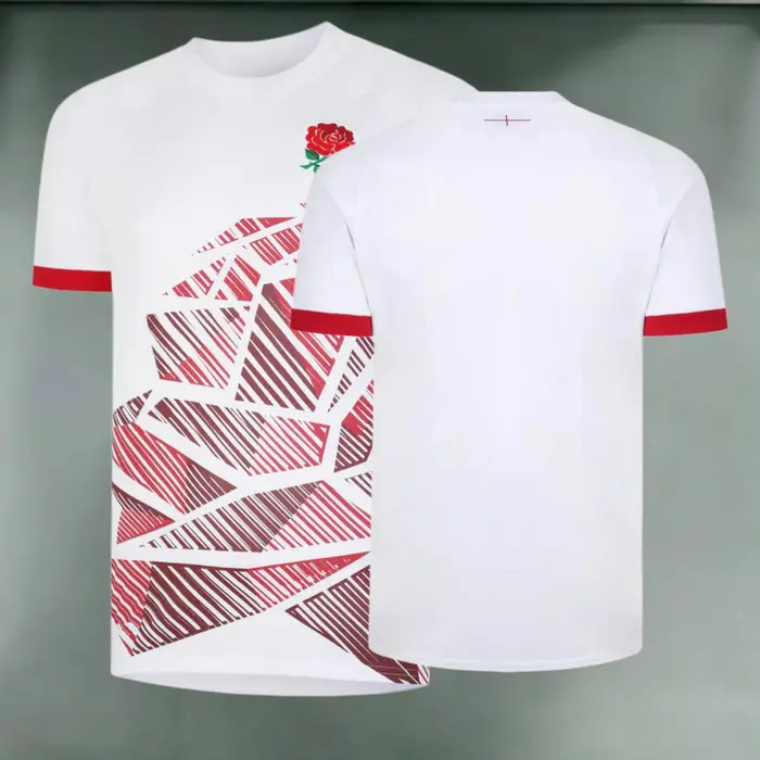 Maillot de rugby d'Angleterre à manches courtes, rose rouge, pour hommes, respirant, séchage rapide,
