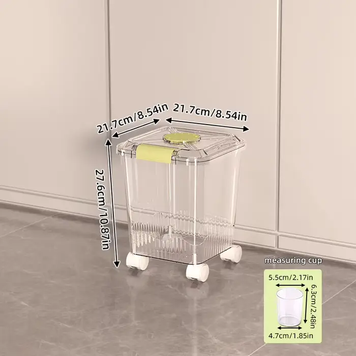Récipient Transparent de stockage des aliments pour chiens et chats de grande capacité sur roulettes
