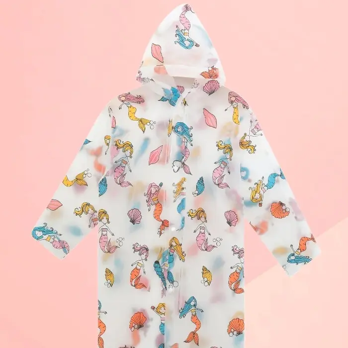 Manteau de Pluie pour Enfant Fille et Garçon, Poncho Sirène Transparent, Imperméable, Vêtements de D