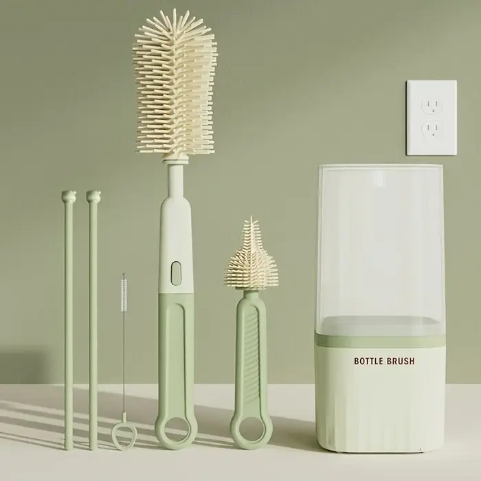 Brosse à biberon en Silicone pour bébé, ensemble d'outils de nettoyage portables à poignée droite 36