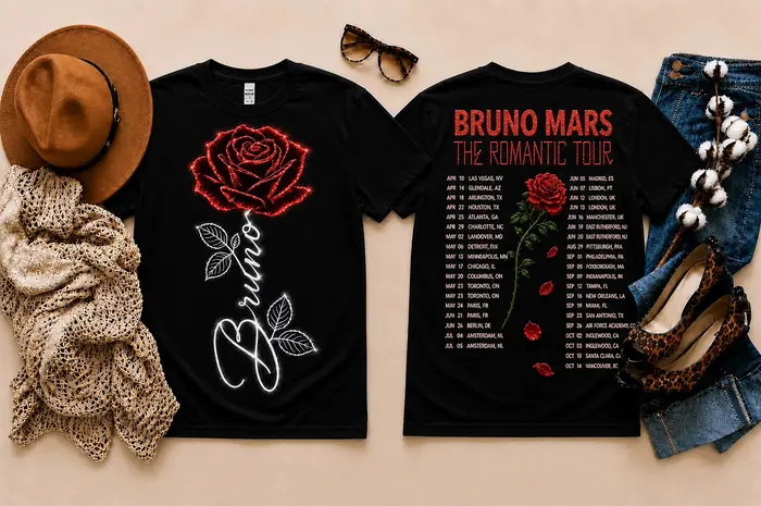 T-shirt The Romantic Tour Bruno Mars pour hommes et femmes, vêtements d'été en coton Y2K, à la mode,