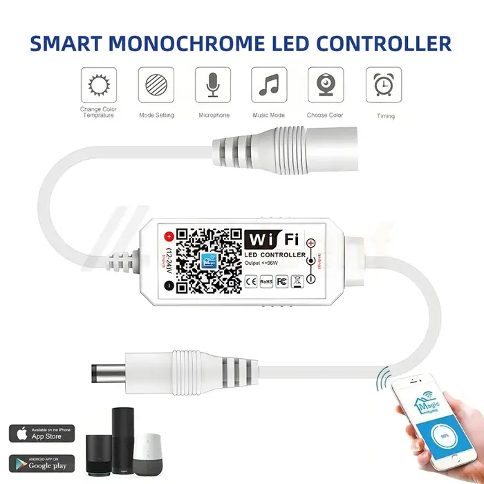 Contrôleur LED de bande de lumière WiFi Magic Home 12V 24V avec contrôle par application et voix pou