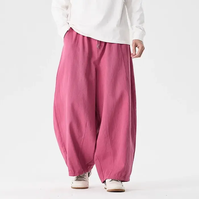 Pantalon à jambes larges pour hommes, confortable à porter, décontracté, sarun japonais, lanterne, c