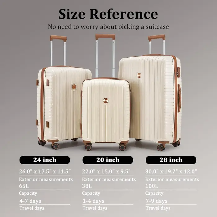 Ensembles de bagages légers et durables à coque rigide en PP, valise de voyage avec sac polochon et 