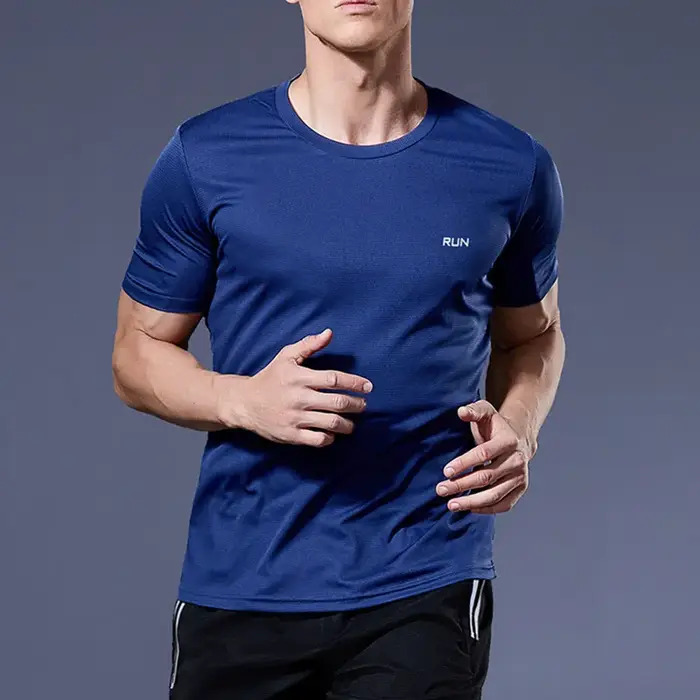 Haute qualité Polyester hommes course t-shirt séchage rapide Fitness chemise entraînement exercice v