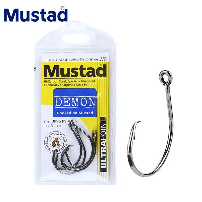 Hameçons de pêche Mustad 39951 Demon Circle en acier à haute teneur en carbone, hameçons de pêche tr