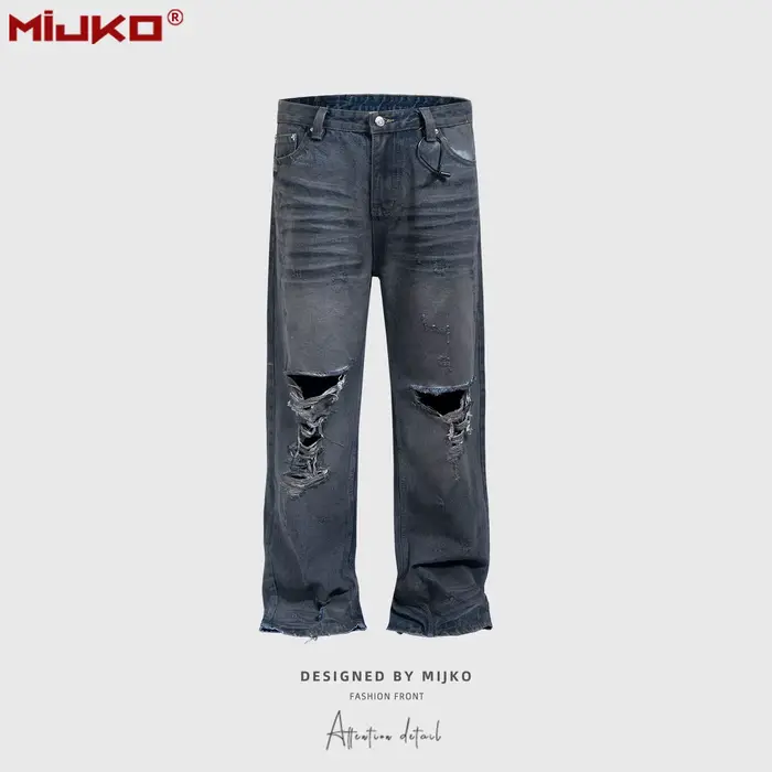 MIJKO Decayed Mud Dyed Destroyed Straight Jeans ZJ145