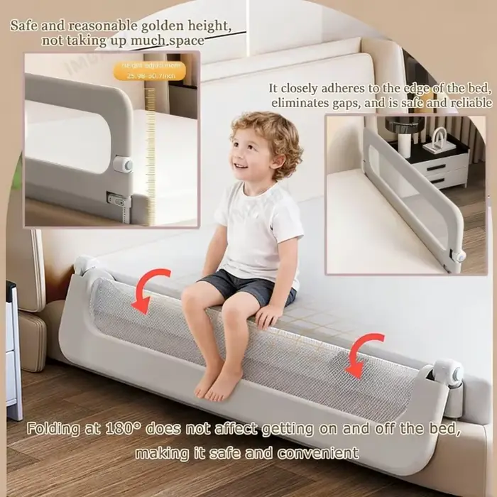 Barrière de lit en forme de L à un seul côté IMBABY |   Barrière de sécurité pliable pour bébé sans 