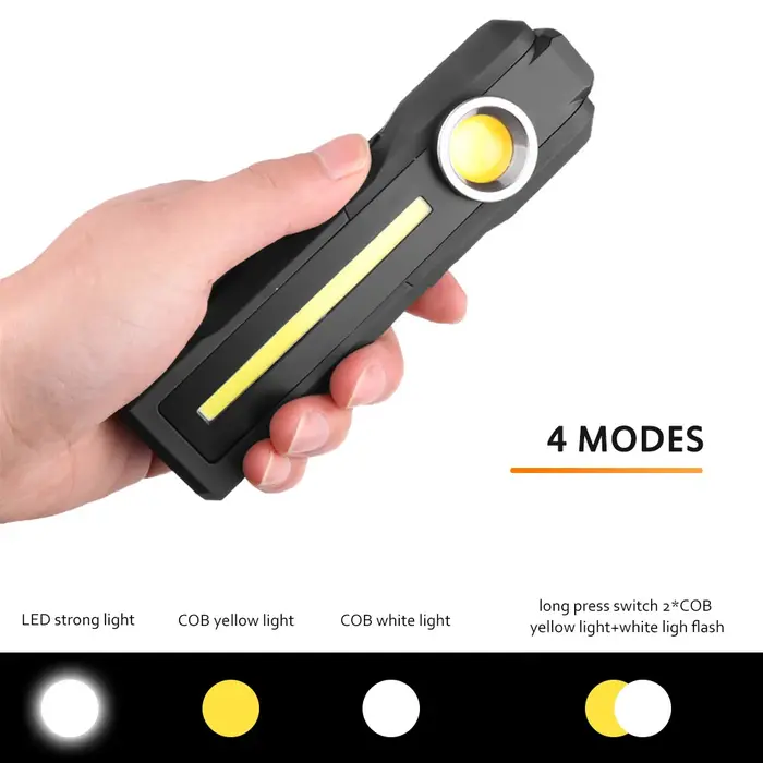 Lampe de travail magnétique à large faisceau COB, portable, aste par USB, 4 modes d'éclairage, torch