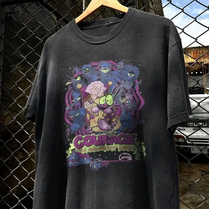 T-shirt Vintage Courage The Cowardly Dog Cartoon pour hommes et femmes, T-shirt surdimensionné rétro