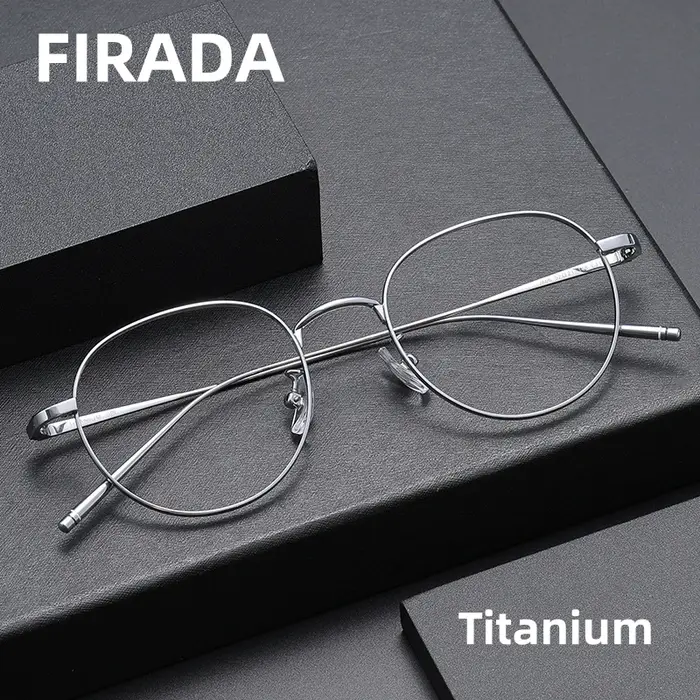 FIRADA mode confort lunettes de luxe rétro rond titane lunettes optique Prescription lunettes cadre 