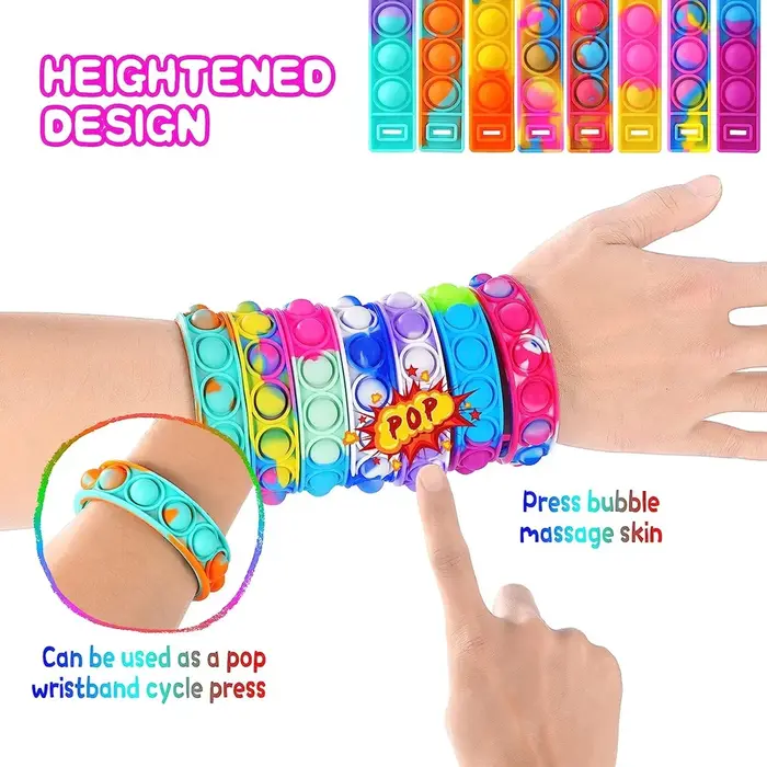 12 pièces Fidget Toys Pop Bracelet cadeaux de fête Bracelets à bulles Push Poping sensoriel anti-Str
