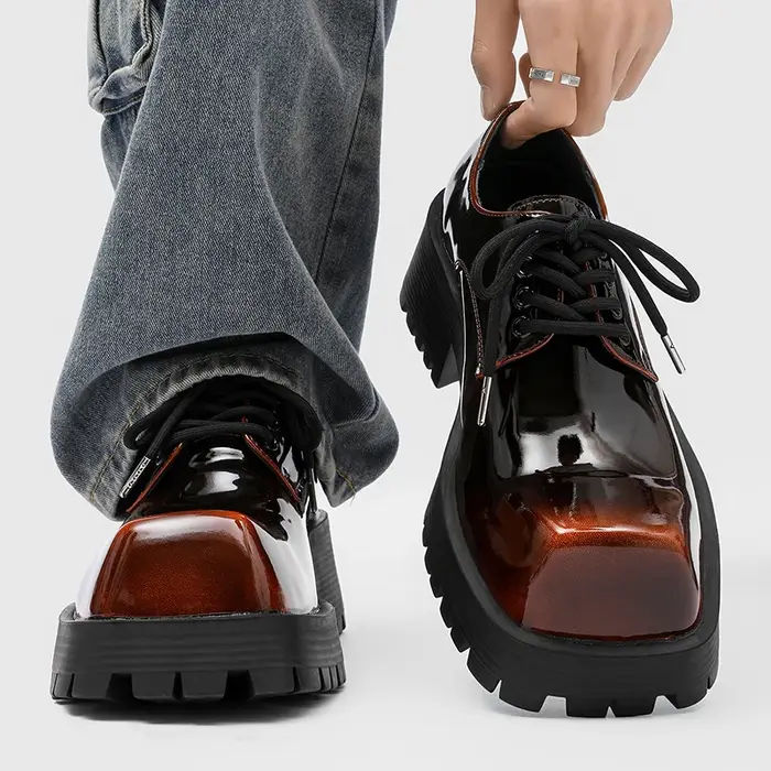 Chaussures en cuir à semelles épaisses pour hommes, style design de luxe, travail, bureau, mode fête