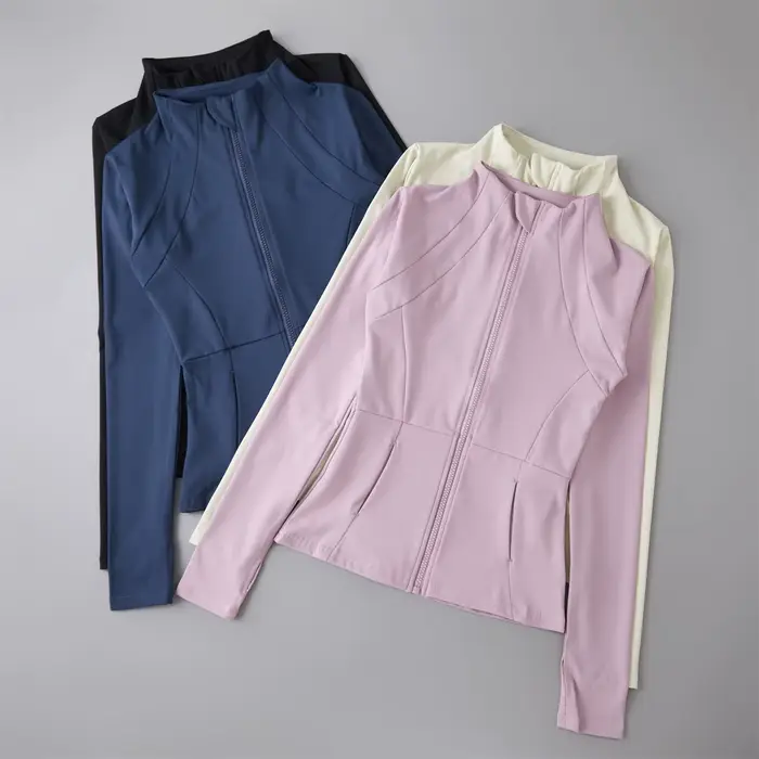 Vêtements de yoga coupe-vent pour femmes sportswear hauts d'entraînement polyester tricoté pour activités physiques et sports de plein air