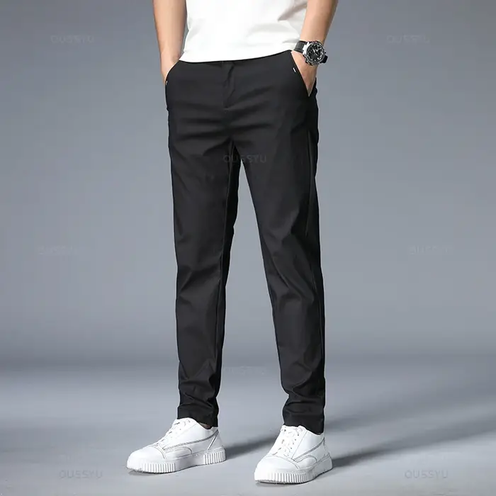 Pantalon décontracté d'été pour homme, coupe slim, extensible, taille élastique, style coréen, en co