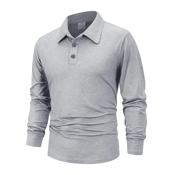 Printemps hommes d'affaires décontracté à manches longues Polo couleur unie à la mode respirant conf