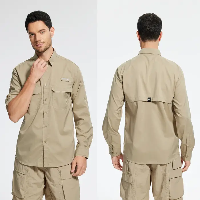 Chemises de pêche pour hommes UPF 50+ à manches longues/courtes, chemise décontractée à boutons avec