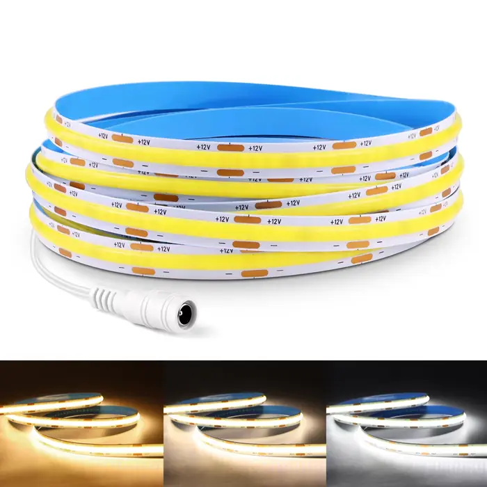 Bande lumineuse LED COB, 5M, 10M, 12V, 24V, 320 diodes/M, haute luminosité, barre LED Flexible FCOB,
