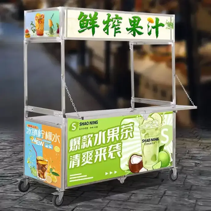 Nouvelle échancrure de vente pliable pour marché de nuit, chariot mobile à pousser avec étagère, ven