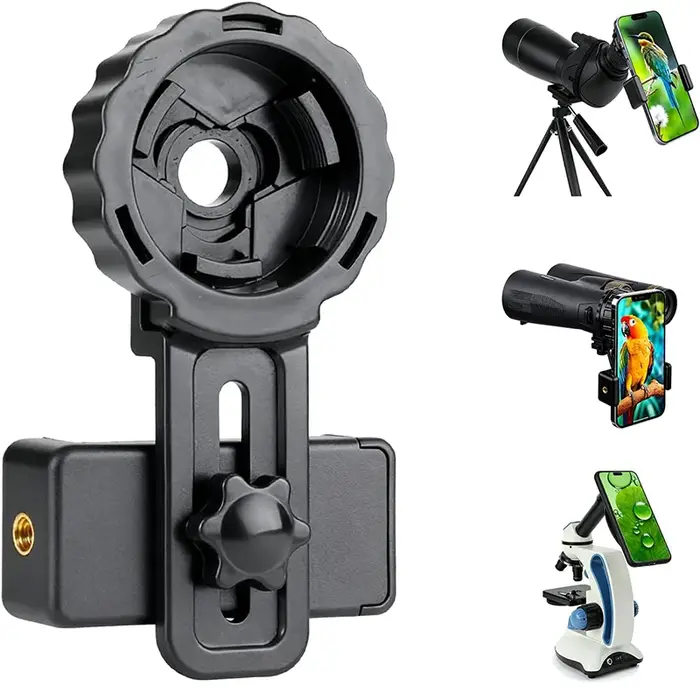 Adaptateur universel téléphone pour digiscopie avec jumelles et monoculaires, alignement rapide