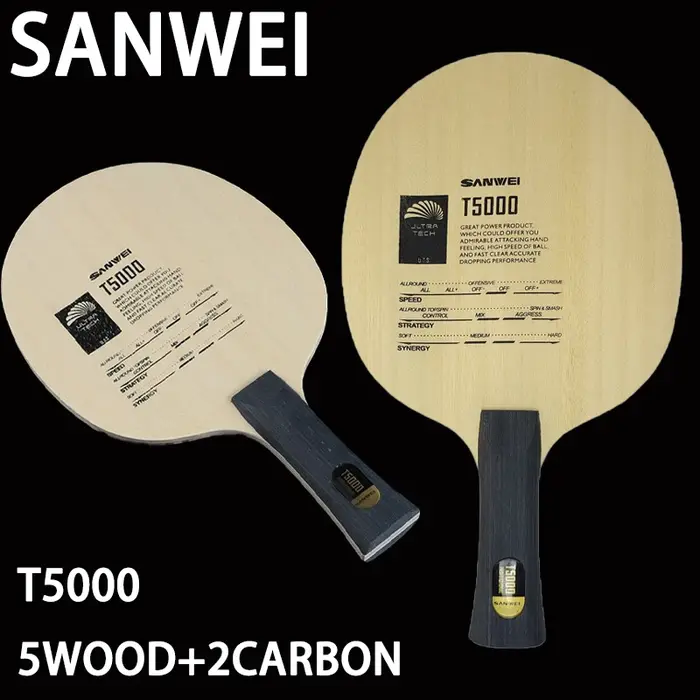 Sanwei-Raquette de ping-pong T5000, 5 lames en bois et 2 carbone, pour adolescents, attaque rapide