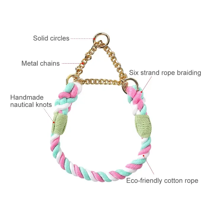 Collier pour chien avec chaîne en acier inoxydable et corde en coton tressé