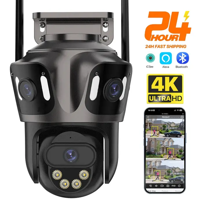Caméra IP WIFI extérieure 4K double écran - Caméra PTZ détection humaine AI étanche IP66 CCTV