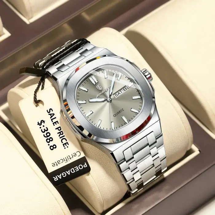 Montre homme militaire de luxe POEDAGAR étanche lumineuse - montre quartz acier inox avec date et semaine