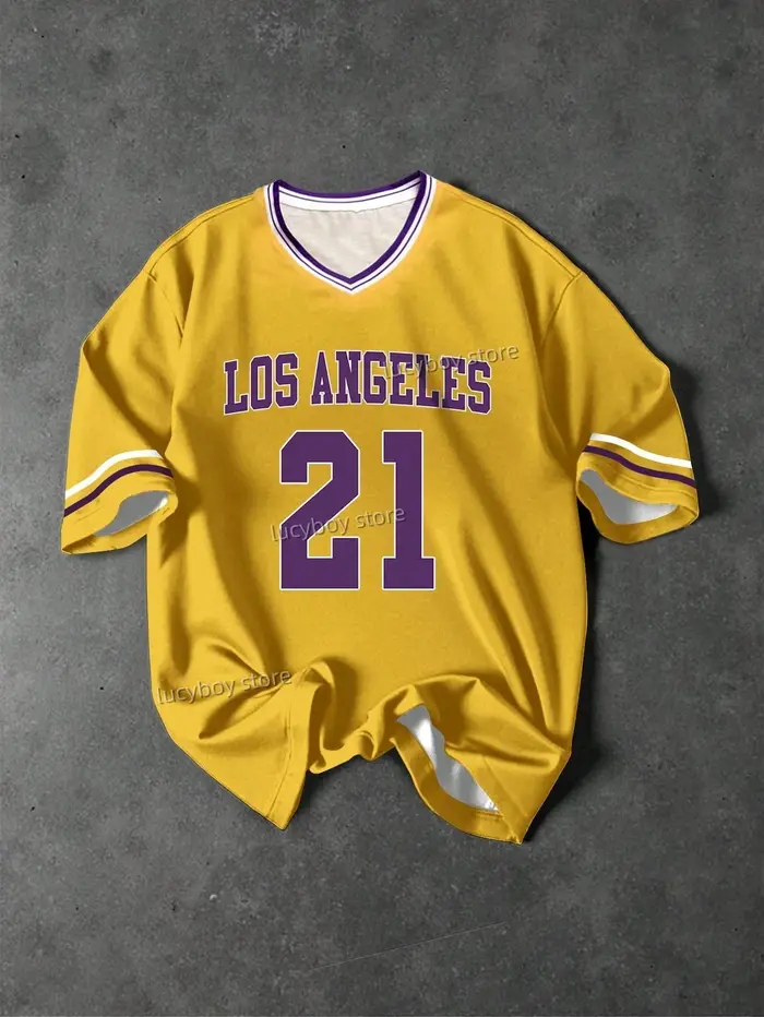 T-shirt à manches courtes imprimé Los Angeles Number 21 pour hommes, vêtements de sport de football,