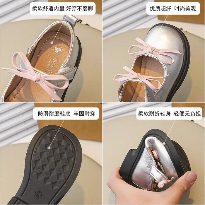 Printemps Fille Mary Janes Argent Noir Bowvétérans t Élégant Enfants Chaussures En Cuir Chunky Rond Parker Belle Chic