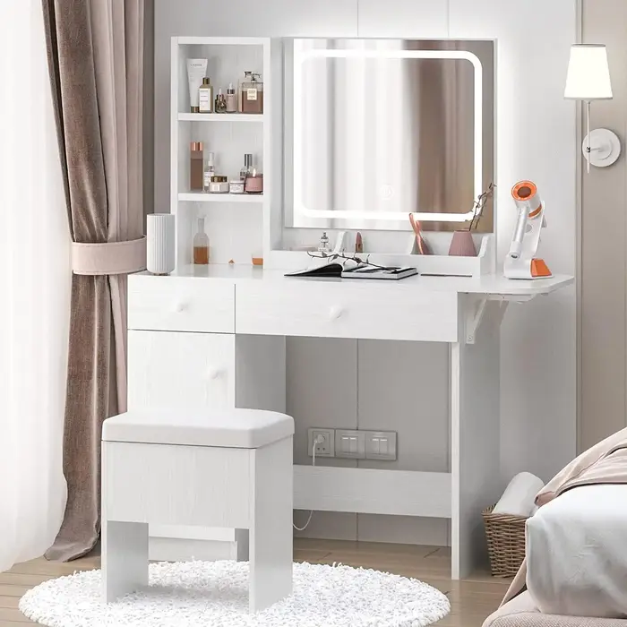 IlearCK-Bureau de courtoisie avec miroir 4.2 par LED et prise de courant, table de maquillage avec é