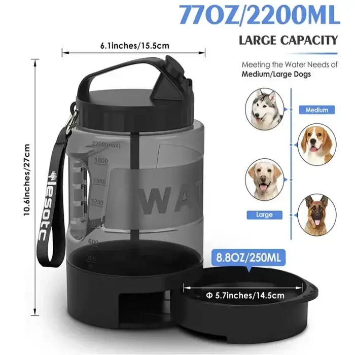 Bouteille d'eau portable de grande capacité pour animaux de compagnie, bol à boire, marche en plein 