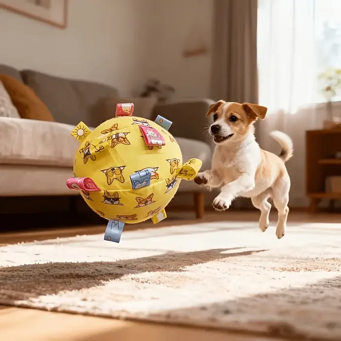 Balle Sonore en Polyester Imprimé Animal Pour Chiens de Toutes Tailles Jouets Interactifs Convient Aux Promenades Extérieures Occasions Spéciales