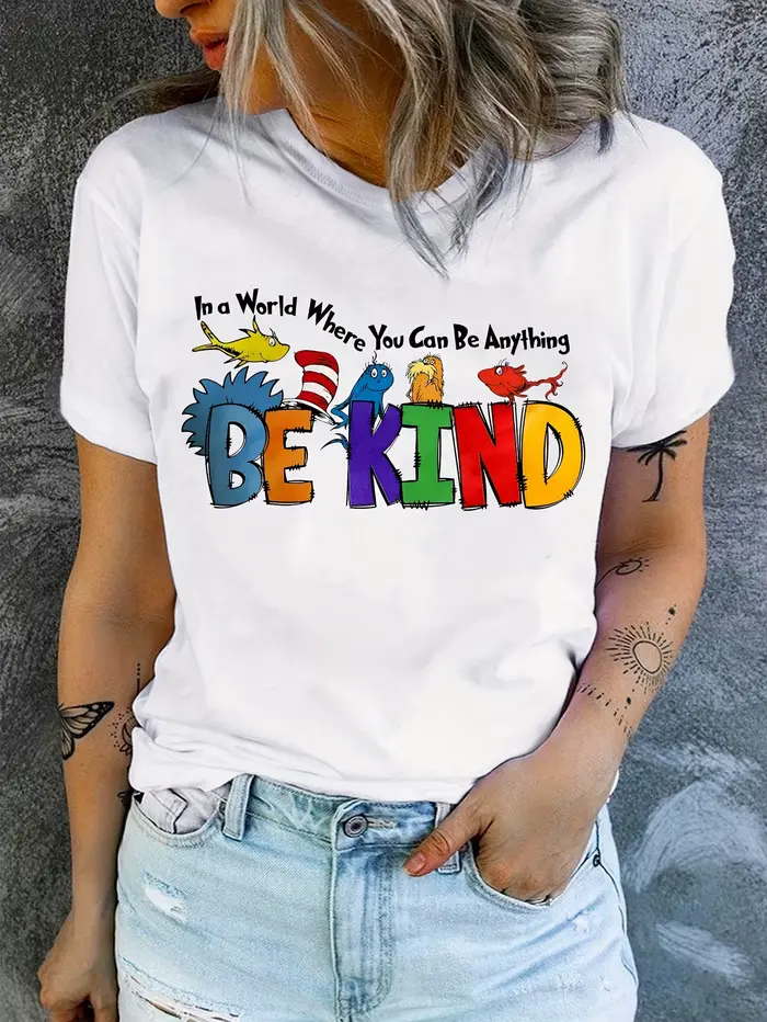 Saint Valentin-Vintage Be Kind T-shirt imprimé, manches courtes, col rond, haut décontracté pour l'é