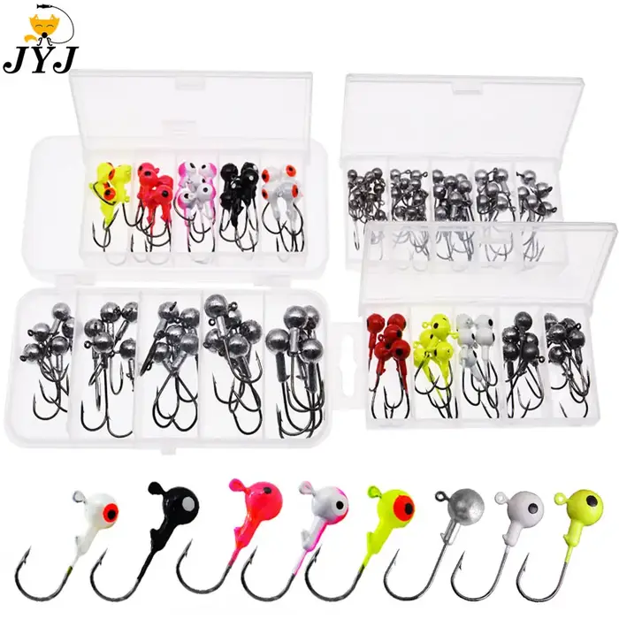 WODJYJ – Boîte de hameçons de pêche à tête ronde (1g, 1.5g, 2g, 3g, 3.5g) avec couleurs assorties, h