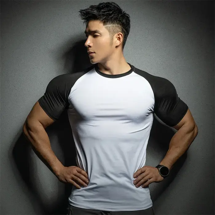 T-shirt de sport à manches courtes pour hommes, élastique, séchage rapide, couleur pure, loisirs, co