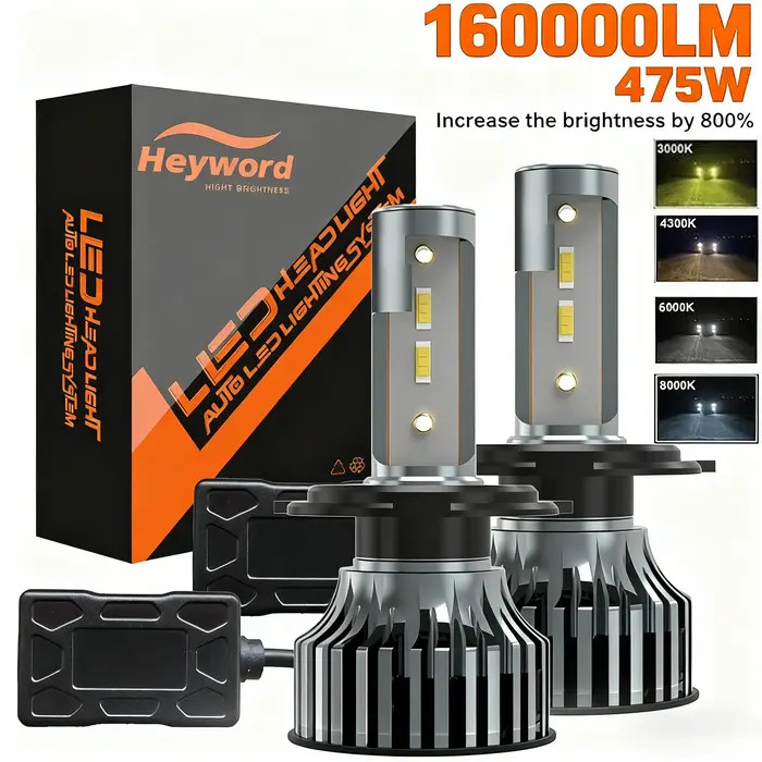 Phares de voiture Heyword 160000LM 475W H4 LED H7 Canbus H1 H3 H8 H11 9005 9006 3000K 6000K, éclaira