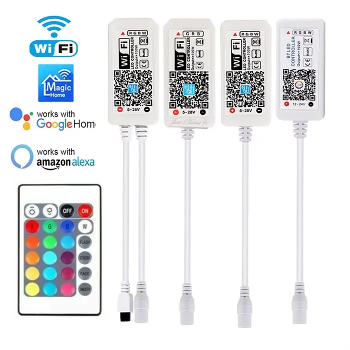 Bande LED WIFI RGB RGBW 12V 24V, contrôleur Android IOS, application Bluetooth, contrôle IR magique 